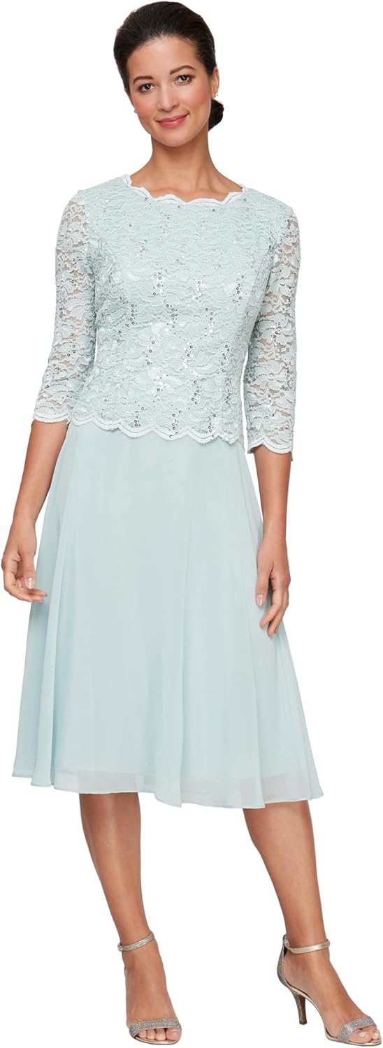 Alex Evenings Women's Tea Length Embroidered Bodice Mother of The Bride Gown, Wedding Guest Dress (Petite and Regular Sizes) - Image 8