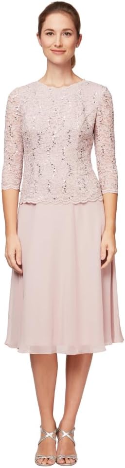 Alex Evenings Women's Tea Length Embroidered Bodice Mother of The Bride Gown, Wedding Guest Dress (Petite and Regular Sizes) - Image 11