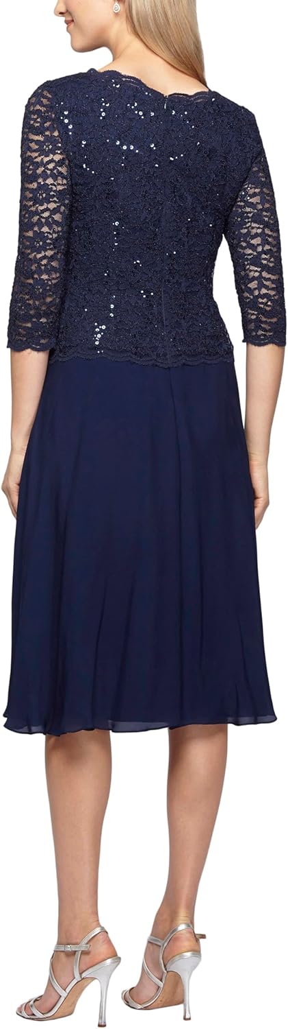 Alex Evenings Women's Tea Length Embroidered Bodice Mother of The Bride Gown, Wedding Guest Dress (Petite and Regular Sizes) - Image 2