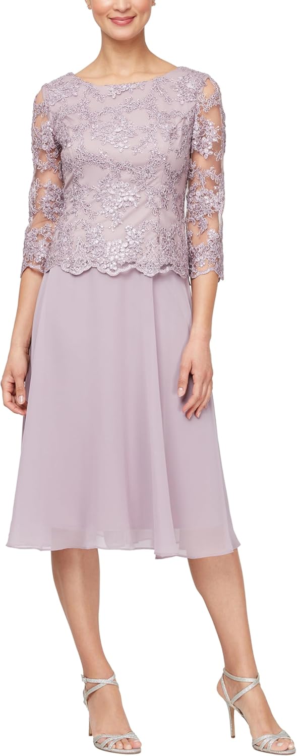 Alex Evenings Women's Tea Length Embroidered Bodice Mother of The Bride Gown, Wedding Guest Dress (Petite and Regular Sizes) - Image 17