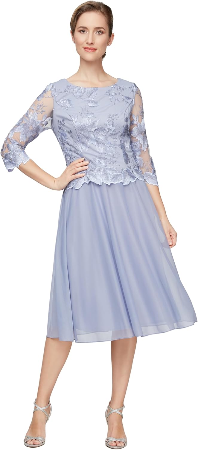 Alex Evenings Women's Tea Length Embroidered Bodice Mother of The Bride Gown, Wedding Guest Dress (Petite and Regular Sizes) - Image 13