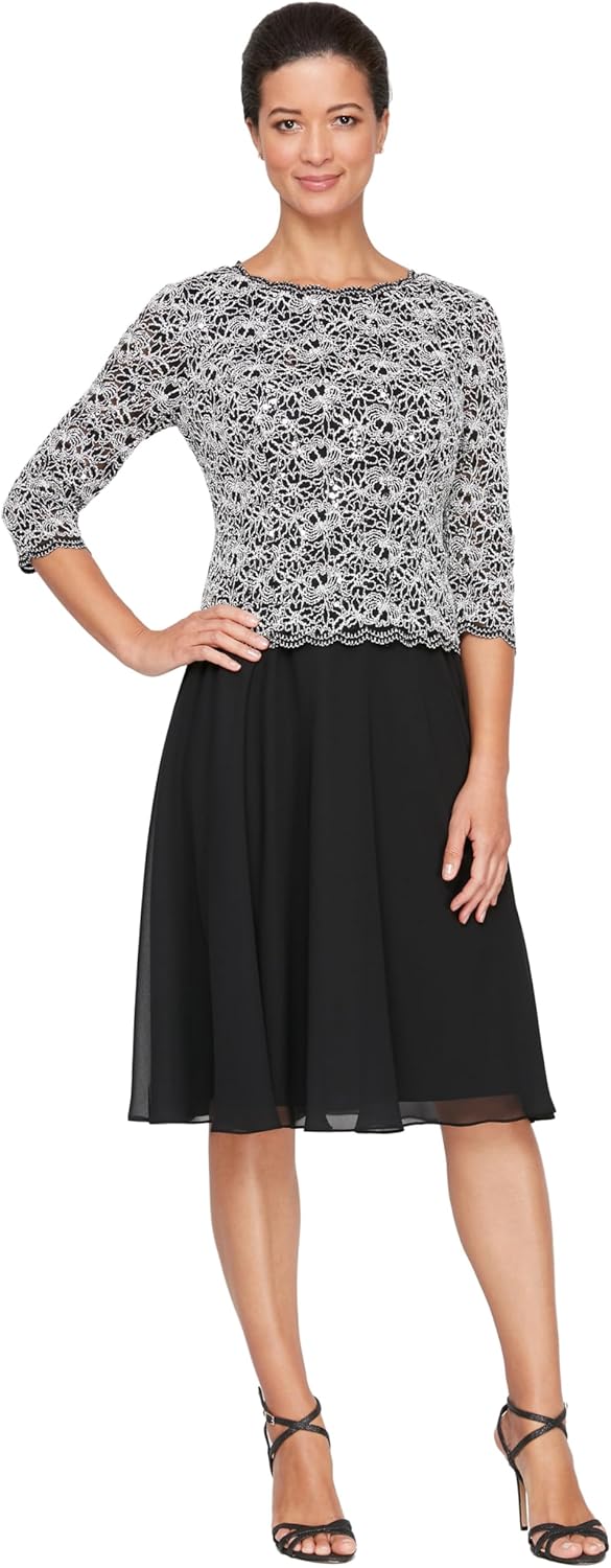 Alex Evenings Women's Tea Length Embroidered Bodice Mother of The Bride Gown, Wedding Guest Dress (Petite and Regular Sizes) - Image 5