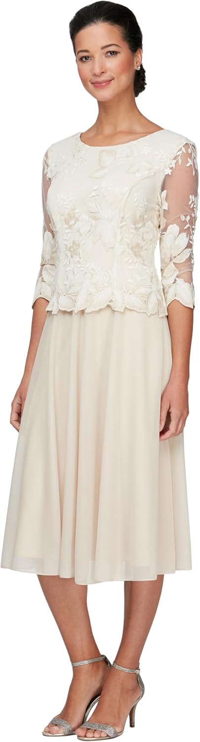 Alex Evenings Women's Tea Length Embroidered Bodice Mother of The Bride Gown, Wedding Guest Dress (Petite and Regular Sizes) - Image 14