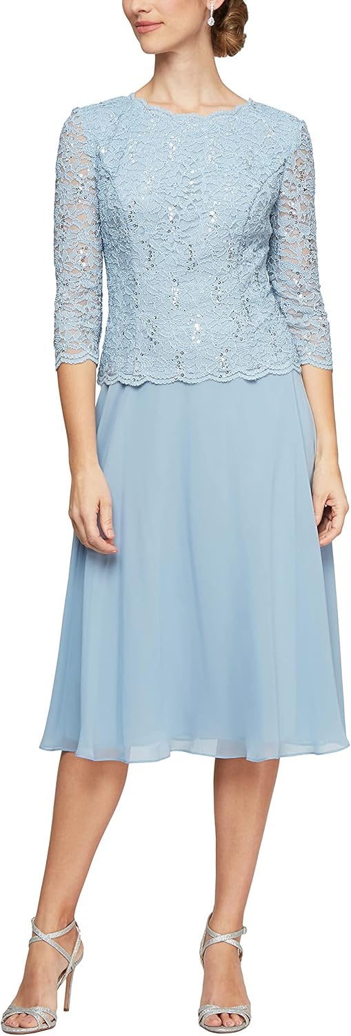 Alex Evenings Women's Tea Length Embroidered Bodice Mother of The Bride Gown, Wedding Guest Dress (Petite and Regular Sizes) - Image 18