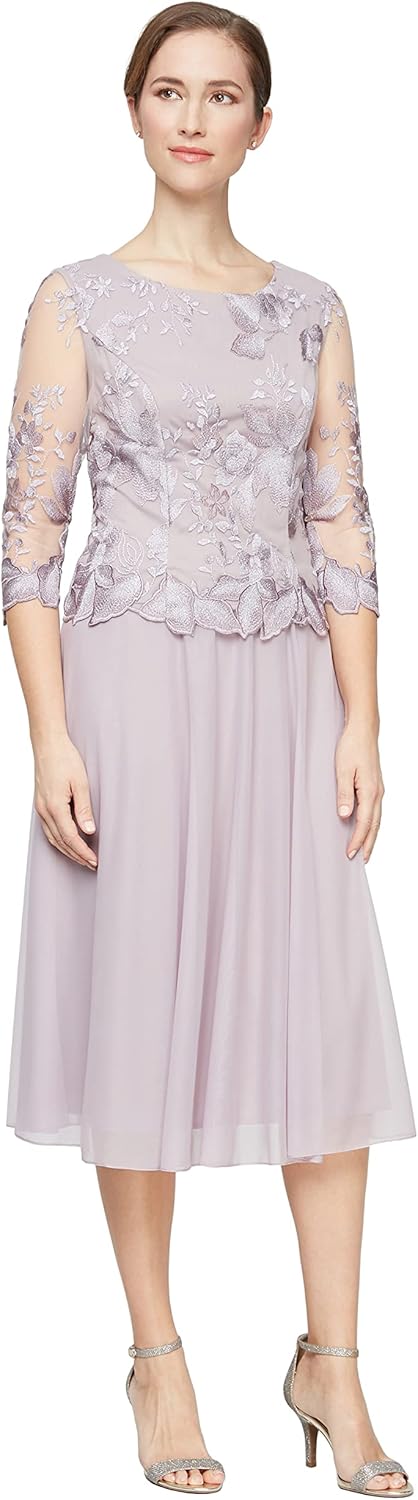Alex Evenings Women's Tea Length Embroidered Bodice Mother of The Bride Gown, Wedding Guest Dress (Petite and Regular Sizes) - Image 15