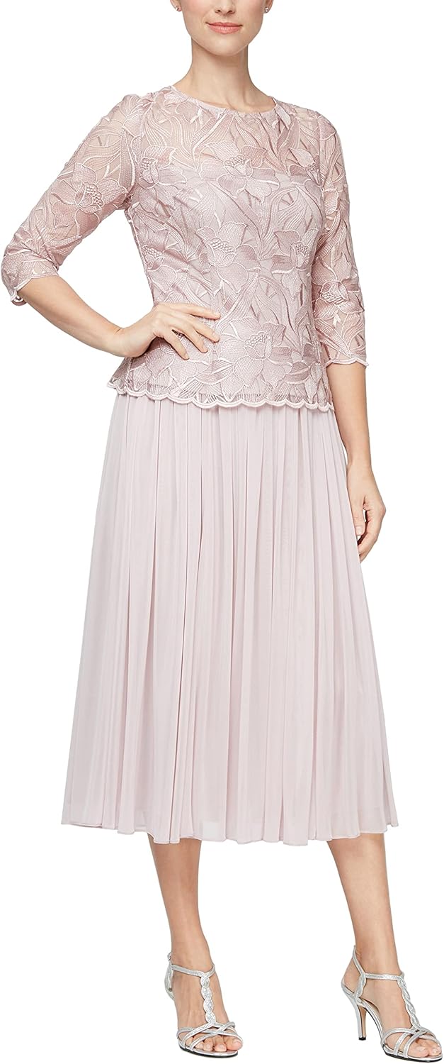 Alex Evenings Women's Tea Length Embroidered Bodice Mother of The Bride Gown, Wedding Guest Dress (Petite and Regular Sizes) - Image 10