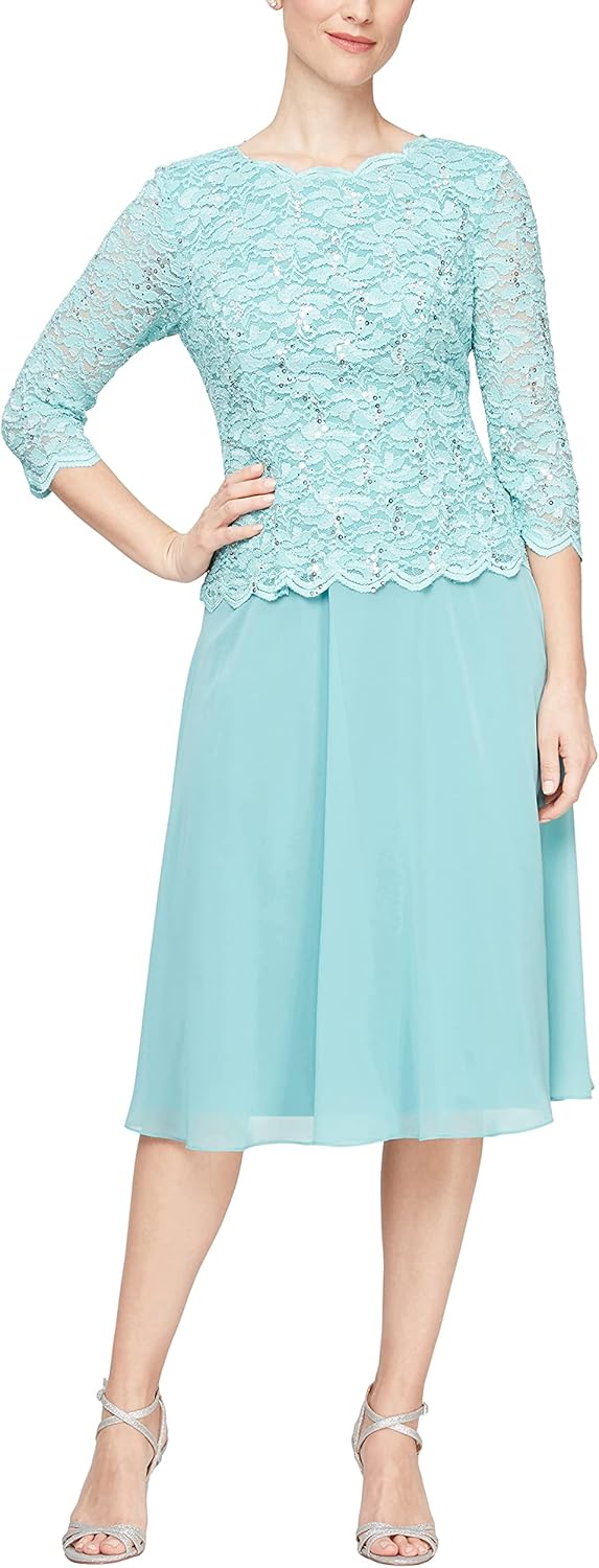 Alex Evenings Women's Tea Length Embroidered Bodice Mother of The Bride Gown, Wedding Guest Dress (Petite and Regular Sizes) - Image 20