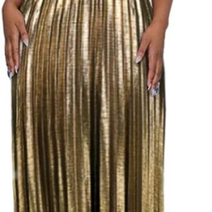 AOMEI Women's Luxury Metallic One Shoulder Sleeveless Elegant Pleated Long Dress