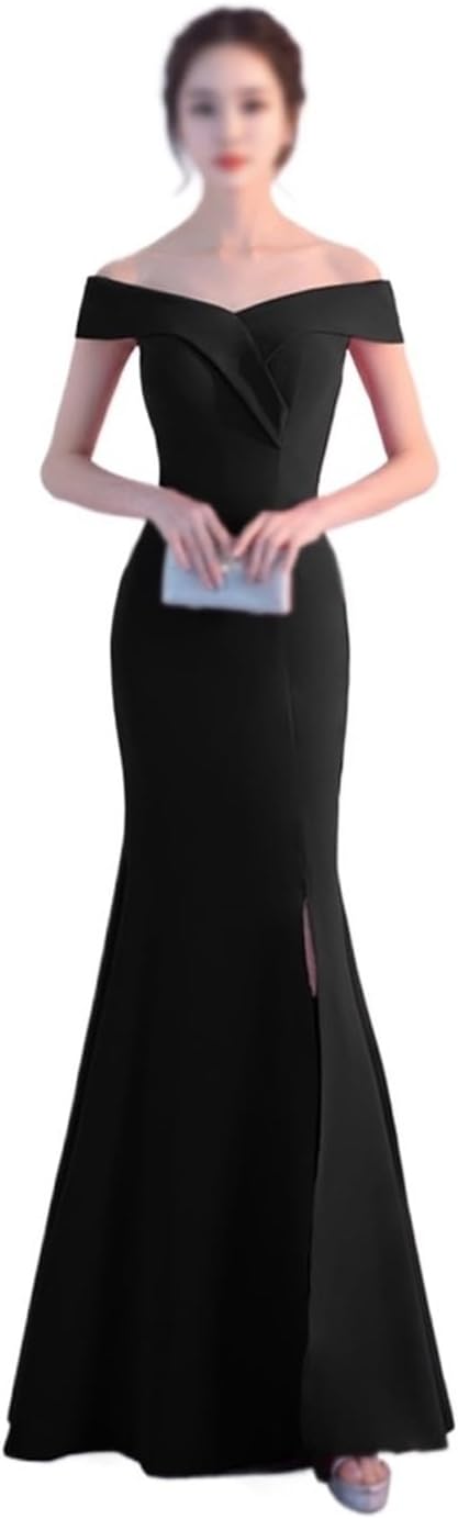 AUOGU Evening Gown Long Dress Shoulder Dress Long Dress Dinner Slim Dress Wedding