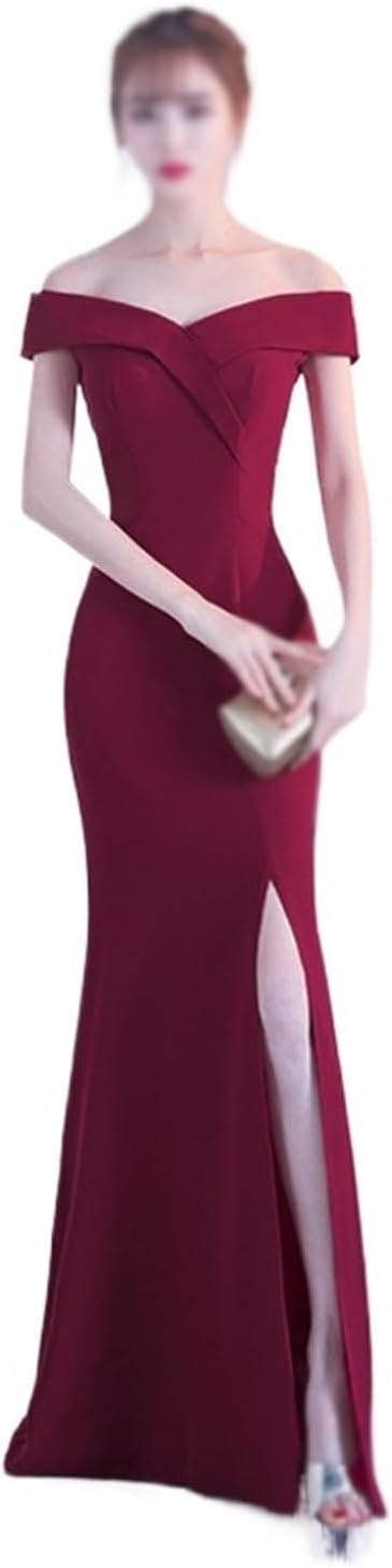 AUOGU Evening Gown Long Shoulder Dress Long Dress Dinner Dress Wedding Evening Dress