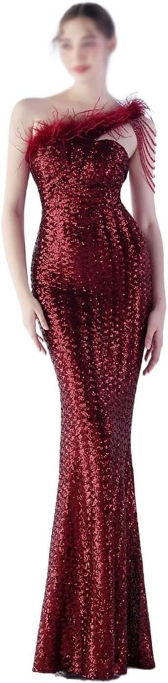 AUOGU Long Slim-fit Dress Evening Gown Women's Party Glitter