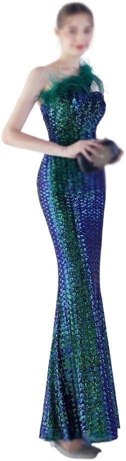 AUOGU Sequin Vertical Long Slim-fit Dress Evening Gown Ladies Party Girl - Image 4