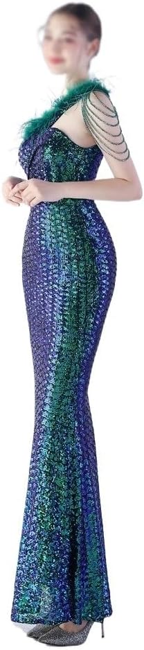 AUOGU Sequin Vertical Long Slim-fit Dress Evening Gown Ladies Party Girl - Image 5