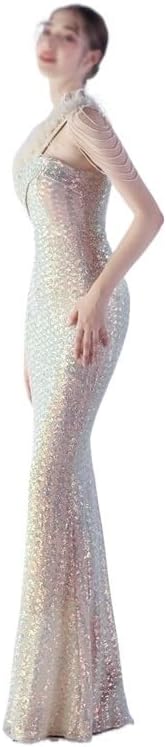 AUOGU Vertical Long Slim-fit Dress Evening Gown Women's Party Socialite Sequins - Image 4