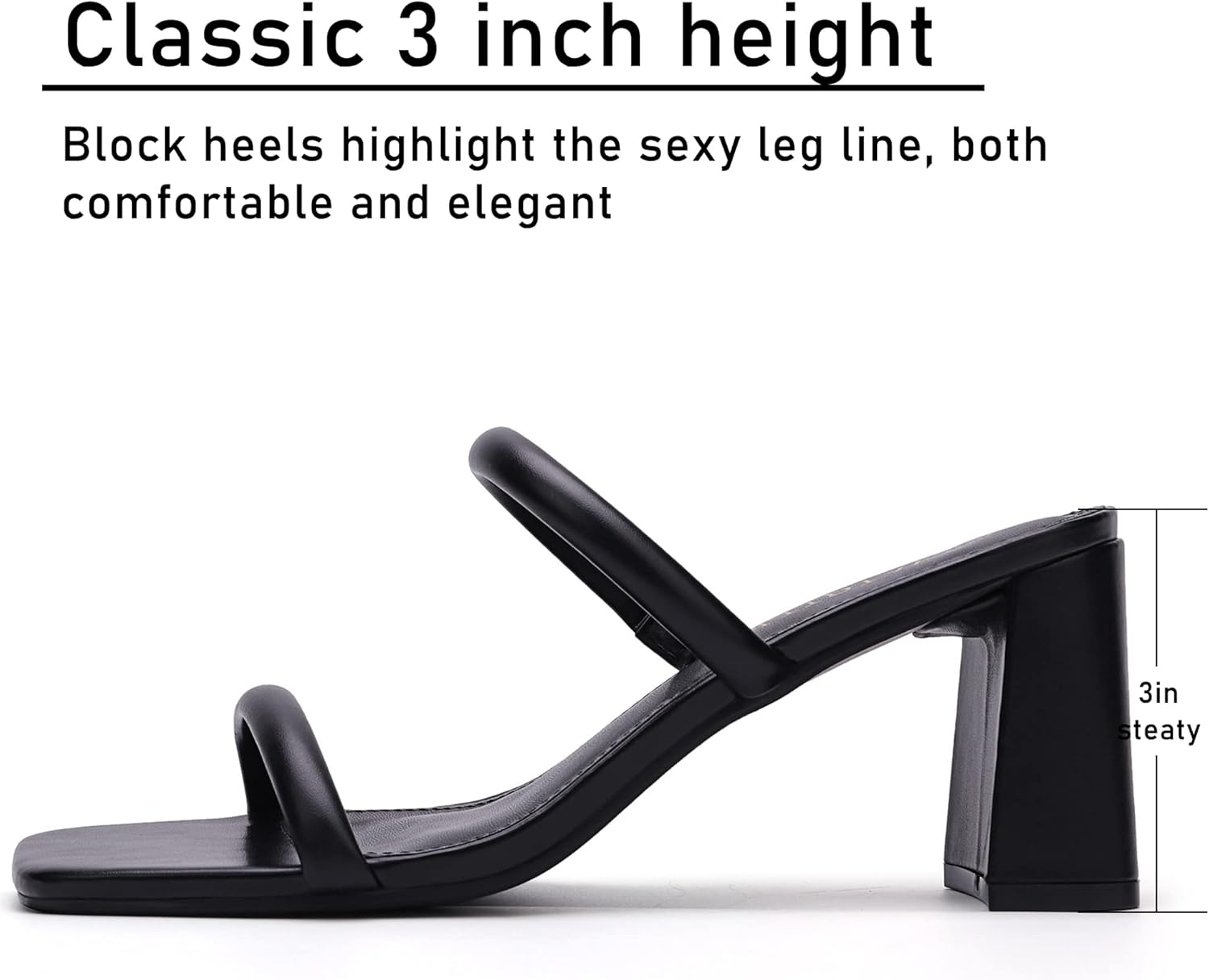 Avidirk Women's Square Open Toe Heeled Sandals Two Strap Mules Slip On Block Chunky Mid Heels Sandals - Image 4