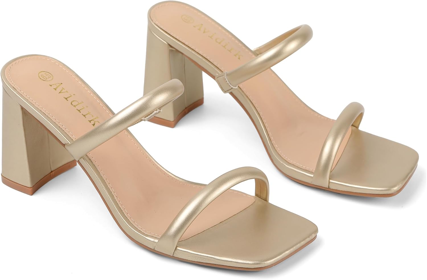 Avidirk Women's Square Open Toe Heeled Sandals Two Strap Mules Slip On Block Chunky Mid Heels Sandals - Image 3