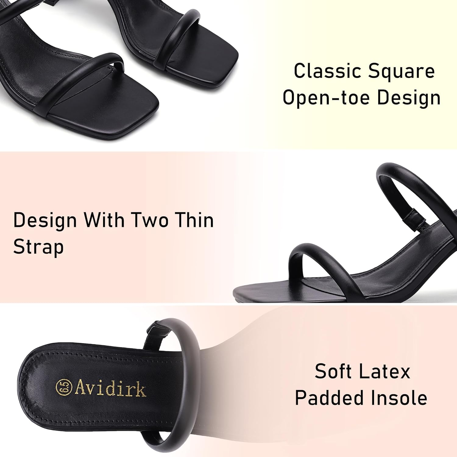 Avidirk Women's Square Open Toe Heeled Sandals Two Strap Mules Slip On Block Chunky Mid Heels Sandals - Image 5