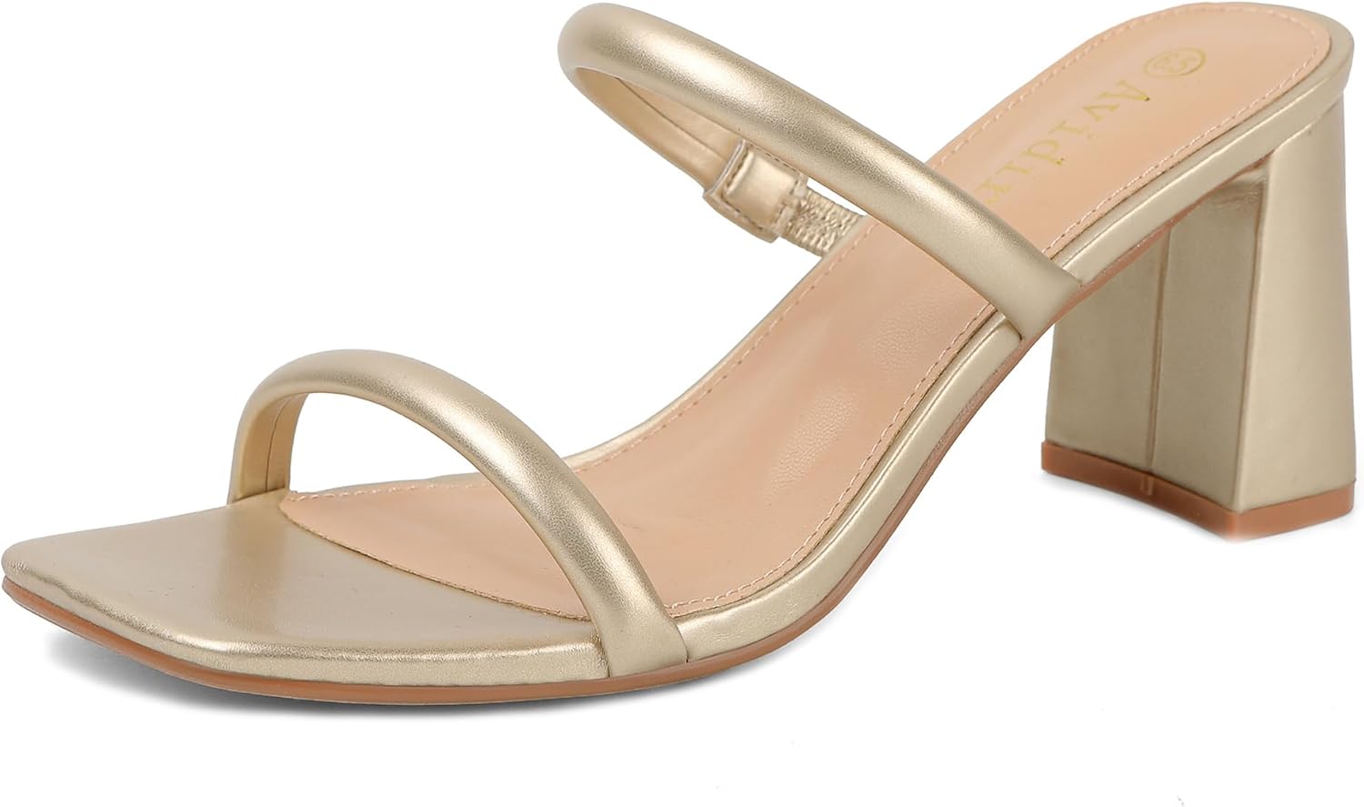 Avidirk Women's Square Open Toe Heeled Sandals Two Strap Mules Slip On Block Chunky Mid Heels Sandals