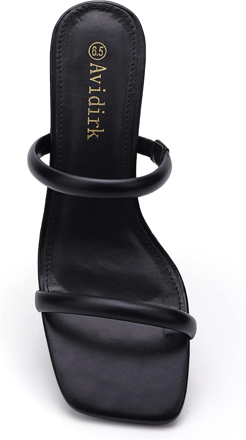 Avidirk Women's Square Open Toe Heeled Sandals Two Strap Mules Slip On Block Chunky Mid Heels Sandals - Image 2
