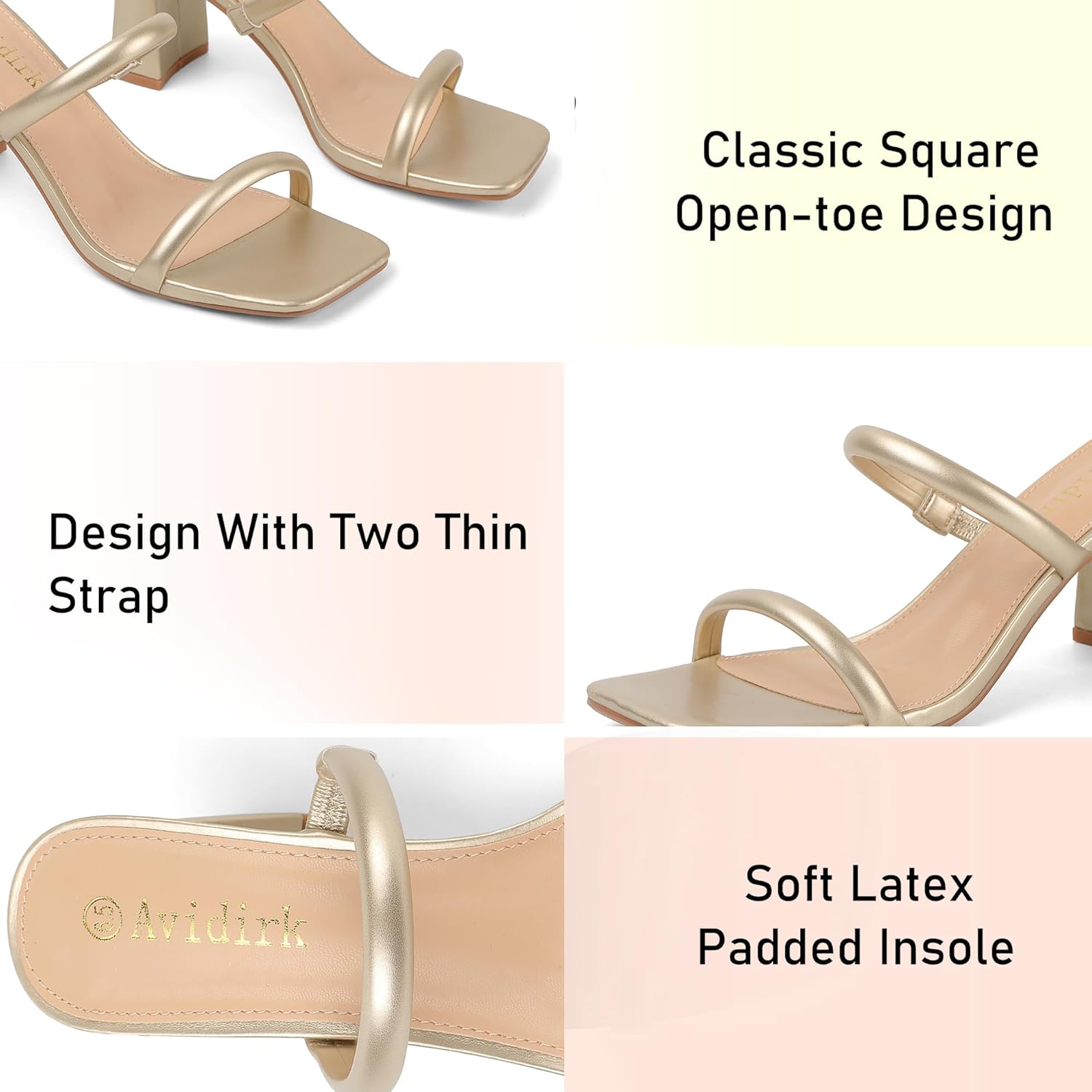 Avidirk Women's Square Open Toe Heeled Sandals Two Strap Mules Slip On Block Chunky Mid Heels Sandals - Image 5