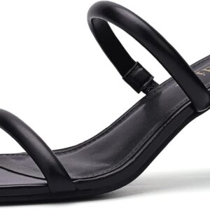 Avidirk Women's Square Open Toe Heeled Sandals Two Strap Mules Slip On Block Chunky Mid Heels Sandals