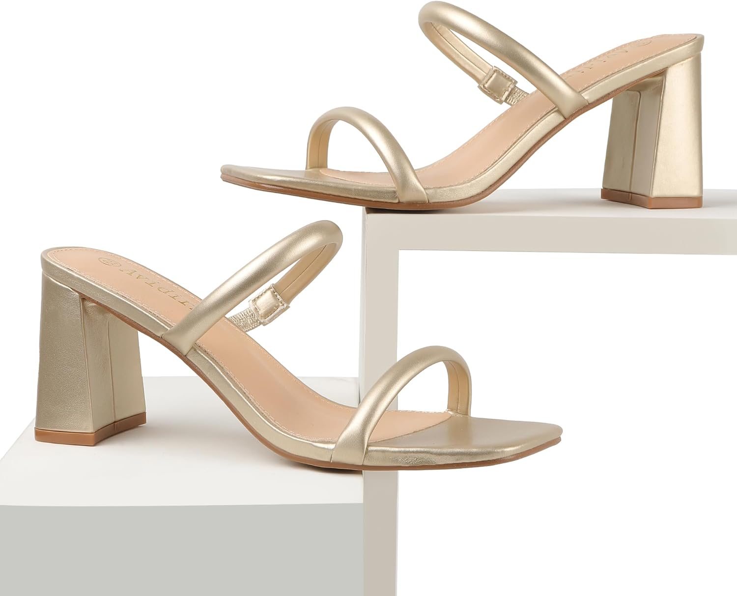 Avidirk Women's Square Open Toe Heeled Sandals Two Strap Mules Slip On Block Chunky Mid Heels Sandals - Image 7