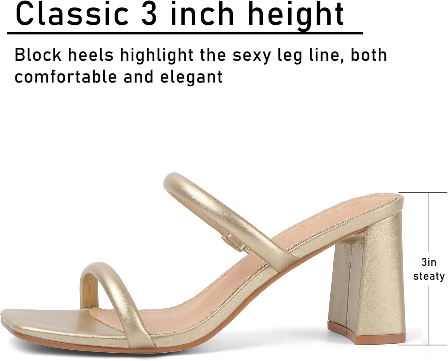 Avidirk Women's Square Open Toe Heeled Sandals Two Strap Mules Slip On Block Chunky Mid Heels Sandals - Image 4