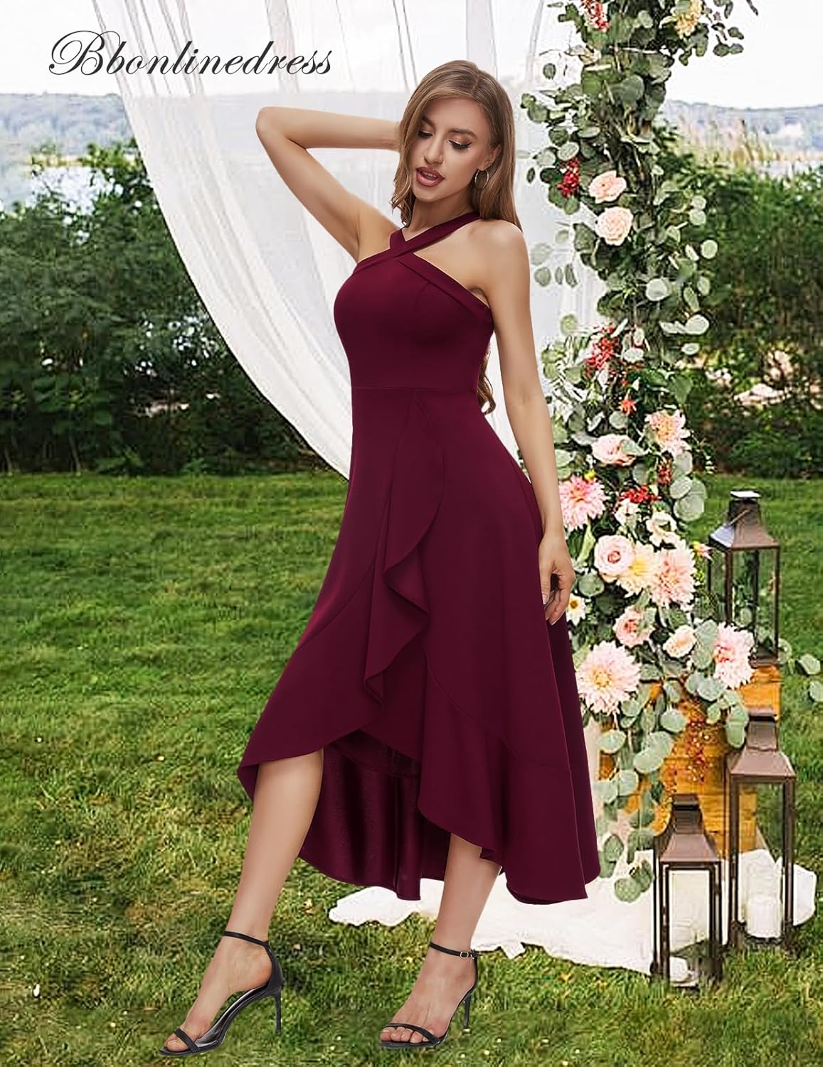 Bbonlinedress Halter Cocktail Women Dresses Prom Formal Wedding Bridesmaid Dress Ruffled Maxi Hi-Lo Evening Party 2025 Dress - Image 3