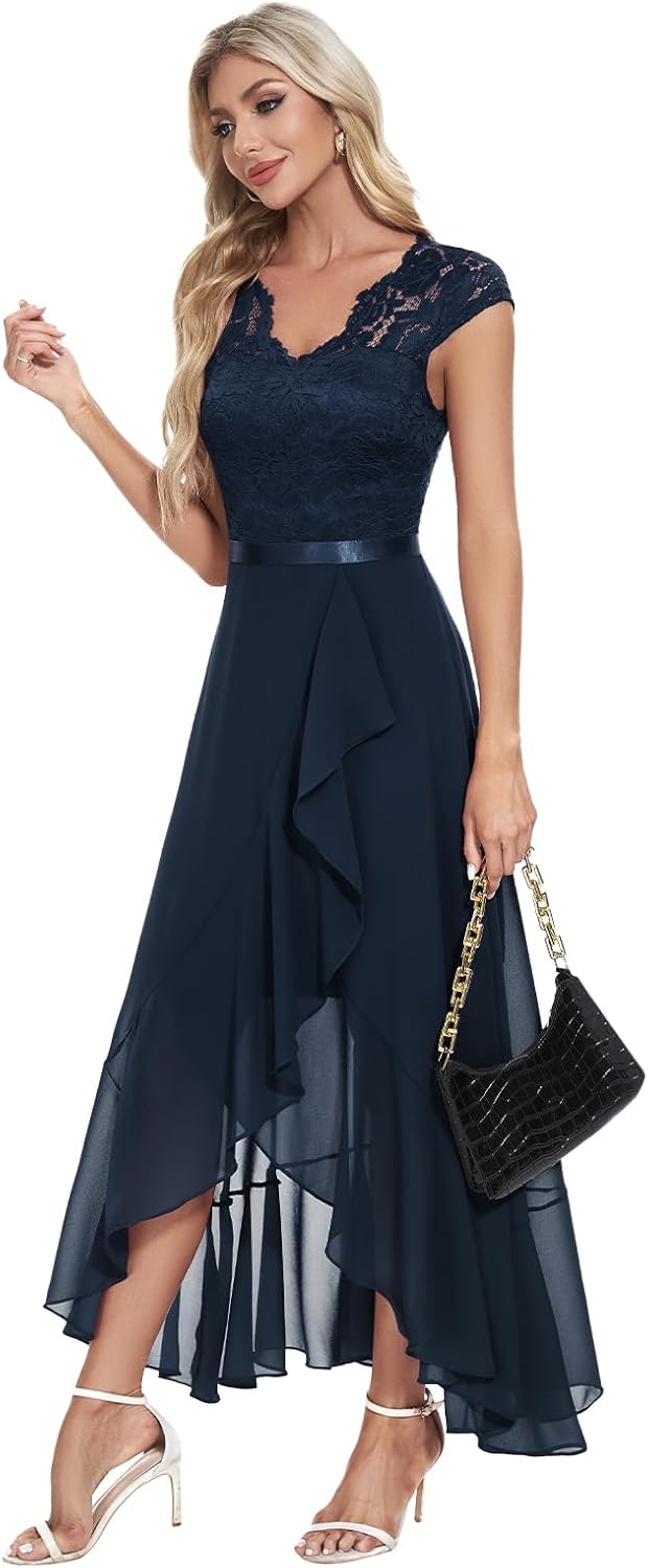 Bbonlinedress Women's V-Neck Dress for Women Wedding Guest Hi-Lo Floral Lace Prom Cocktail Party Formal Bridesmaid Dress - Image 4