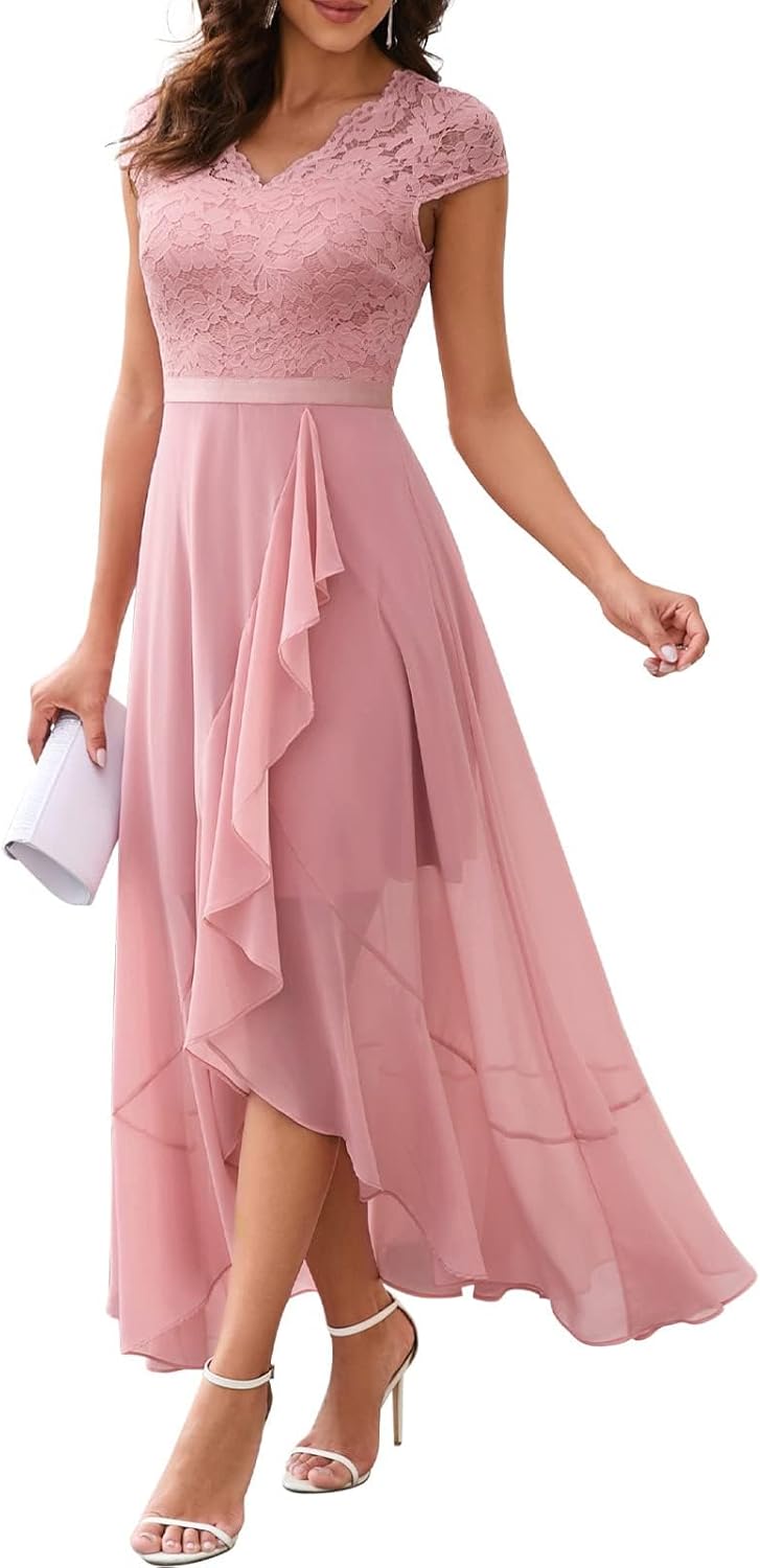 Bbonlinedress Women's V-Neck Dress for Women Wedding Guest Hi-Lo Floral Lace Prom Cocktail Party Formal Bridesmaid Dress - Image 25