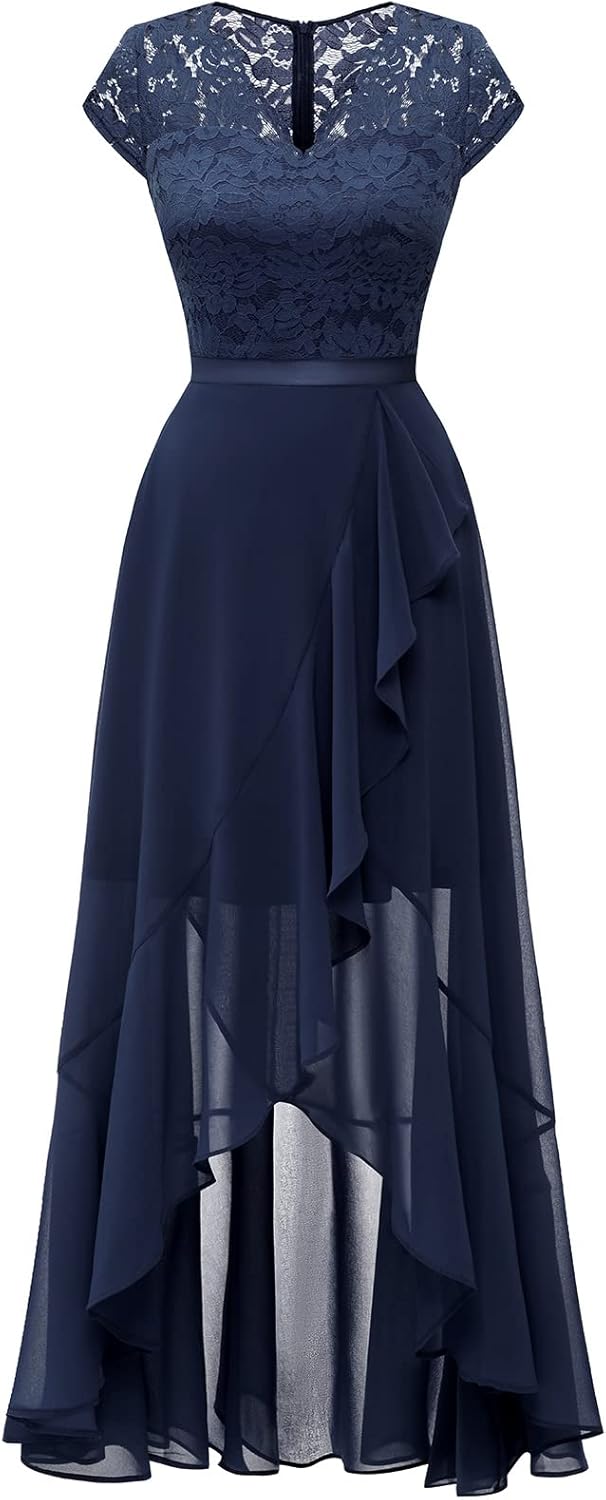 Bbonlinedress Women's V-Neck Dress for Women Wedding Guest Hi-Lo Floral Lace Prom Cocktail Party Formal Bridesmaid Dress - Image 5