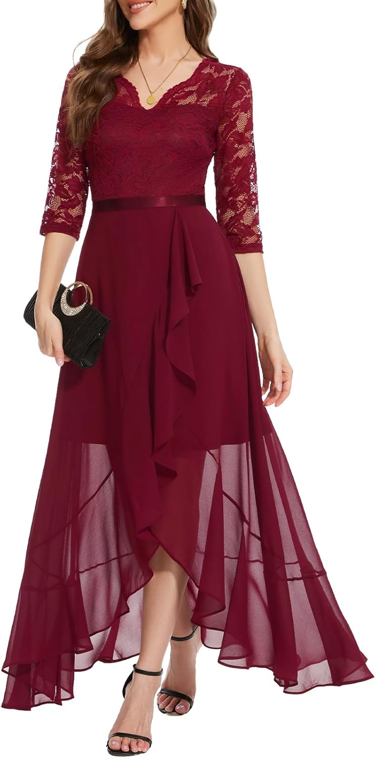 Bbonlinedress Women's V-Neck Dress for Women Wedding Guest Hi-Lo Floral Lace Prom Cocktail Party Formal Bridesmaid Dress - Image 13