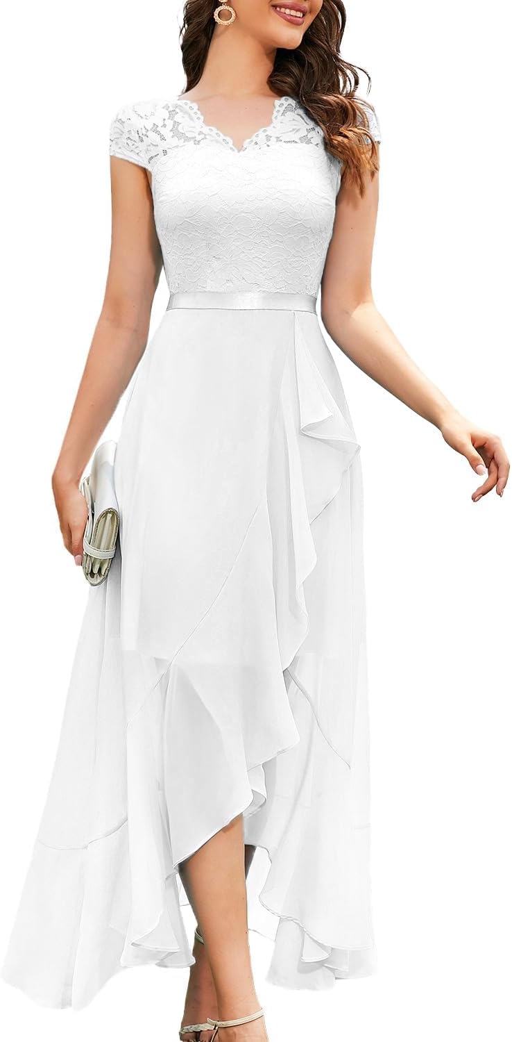 Bbonlinedress Women's V-Neck Dress for Women Wedding Guest Hi-Lo Floral Lace Prom Cocktail Party Formal Bridesmaid Dress - Image 10