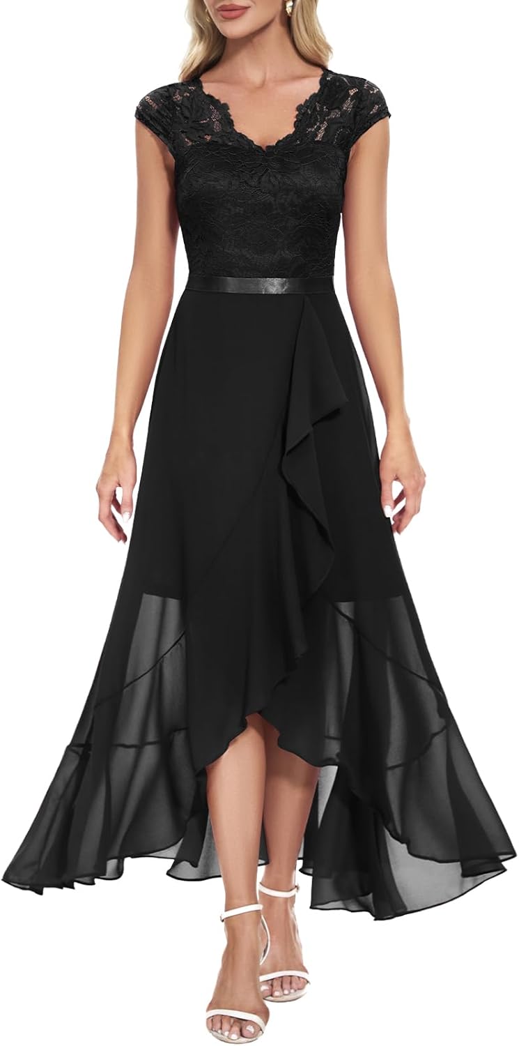 Bbonlinedress Women's V-Neck Dress for Women Wedding Guest Hi-Lo Floral Lace Prom Cocktail Party Formal Bridesmaid Dress - Image 24