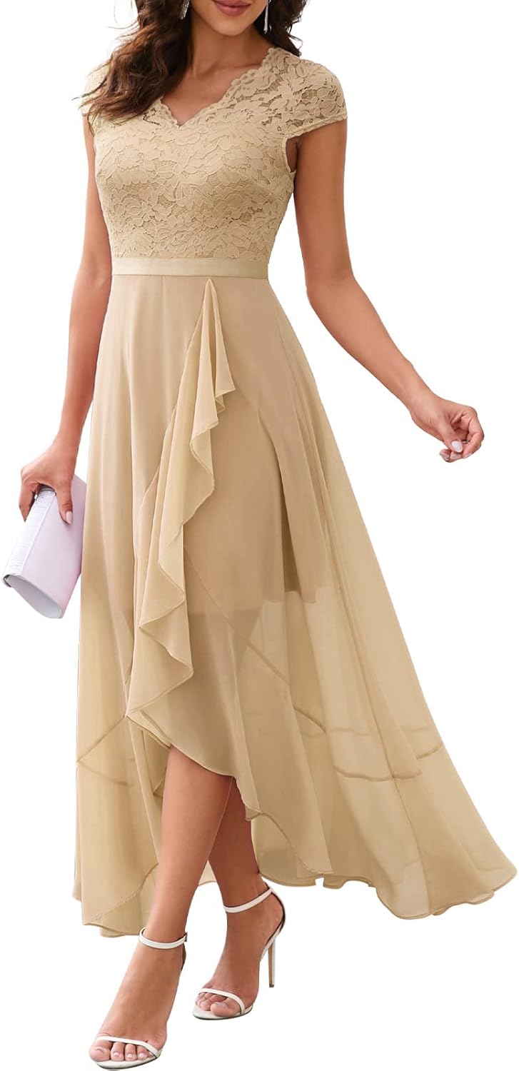 Bbonlinedress Women's V-Neck Dress for Women Wedding Guest Hi-Lo Floral Lace Prom Cocktail Party Formal Bridesmaid Dress - Image 26