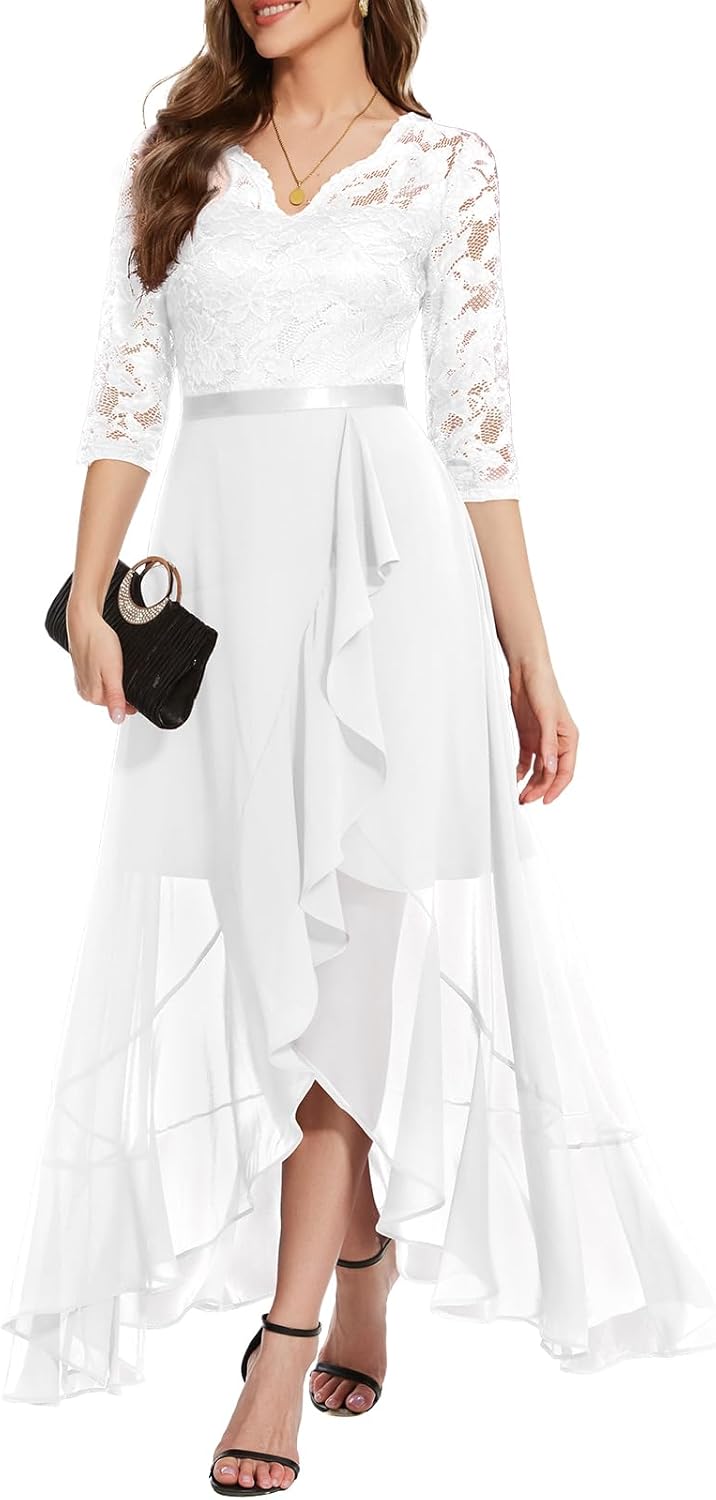 Bbonlinedress Women's V-Neck Dress for Women Wedding Guest Hi-Lo Floral Lace Prom Cocktail Party Formal Bridesmaid Dress - Image 18