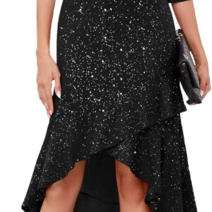 BeryLove Women Sequin Formal Cocktail Glitter Dress 3\/4 Sleeve Evening Gown Party Homecoming Wedding Ruffle Hi Low Dresses