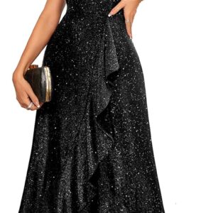 BeryLove Women Sequin Formal Party Dress Flutter Short Sleeve Wedding Cocktail Long Evening Dress