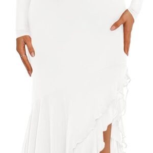 BTFBM Women's Maxi Dresses Fall 2025 Long Sleeve Ruched Bodycon Solid Ruffle Mermaid Cocktail Wedding Guest Dress