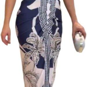 CHICME Summer Dresses for Women Floral Print Plunge V Neck Midi Dress Casual Ruched Slit Bodycon Party Dress