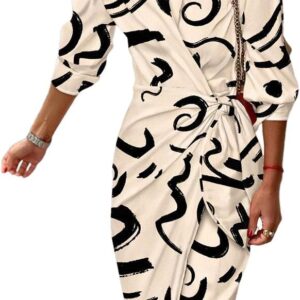 CHICME Women's Long Sleeve Midi Dress 2025 Casual Wrap Tied Detail Shirt Dresses Floral Print Fall Boho Long Dress