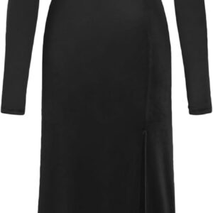 CIDER Velvet Off Shoulder Maxi Dress Formal Split Middle Waist Gown Long Sleeve Evening Dress