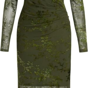 CIDER Womens Elegant Floral Mesh Long Sleeve Midi Dress