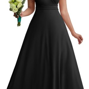 CLOCOR Maxi Dress for Women Long Formal Short Sleeve A Line V Neck Dresses Wedding Guest High Waist Elegant