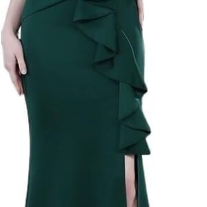 Crystal Beading V Neck Sleeveless Elegant Evening Dresses Women High Slit Formal Gowns Ruffled Sexy Slim-Fit Fishtail Dress