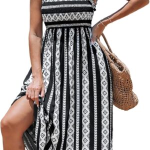 CUPSHE Women's Maxi Dress Ditsy Floral Smocked Summer Sundress Sleeveless Ruffled Spaghetti Straps Long Beach Formal Dress