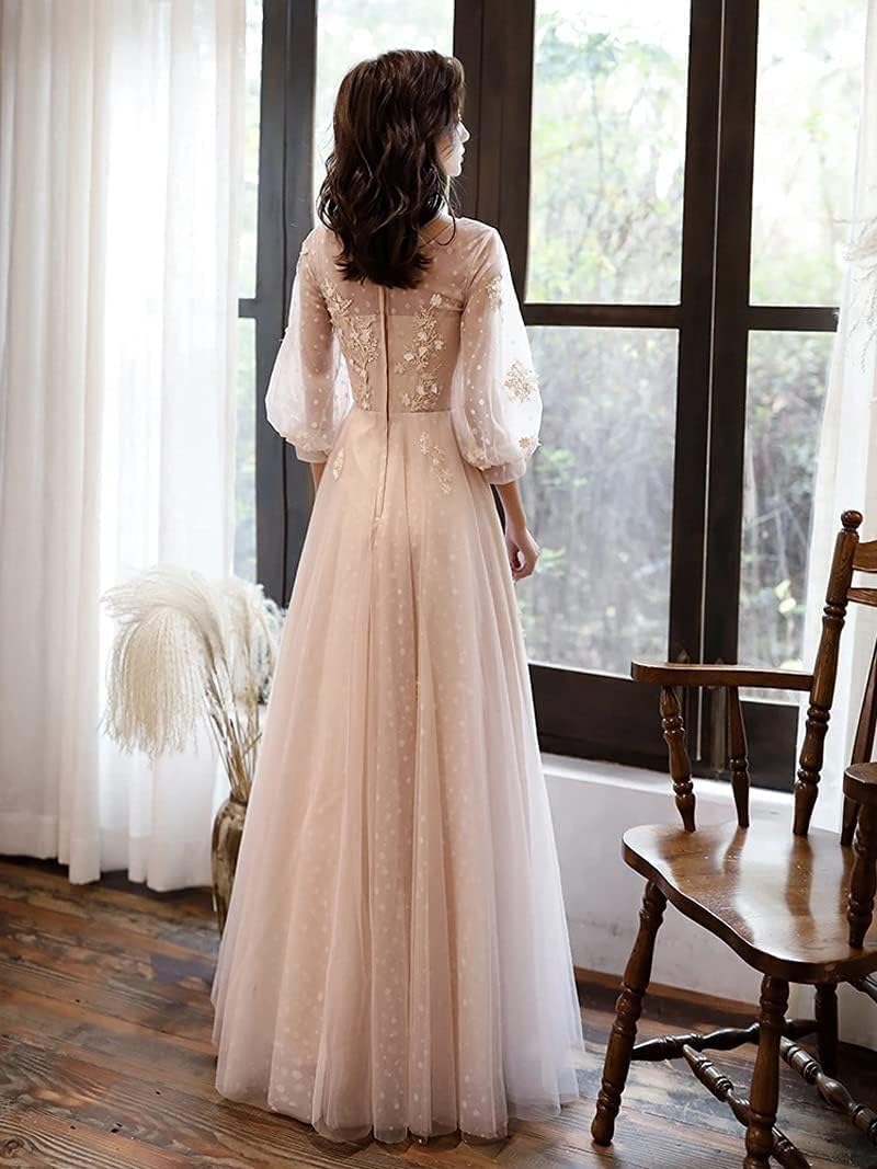 DAVBIR Long Sleeves Prom Dresses Elegant O-Neck Appliques Lace A-line Floor-Length Long Women Evening Gowns Optimal Choice (Color : As Shown, Size : Small) - Image 5
