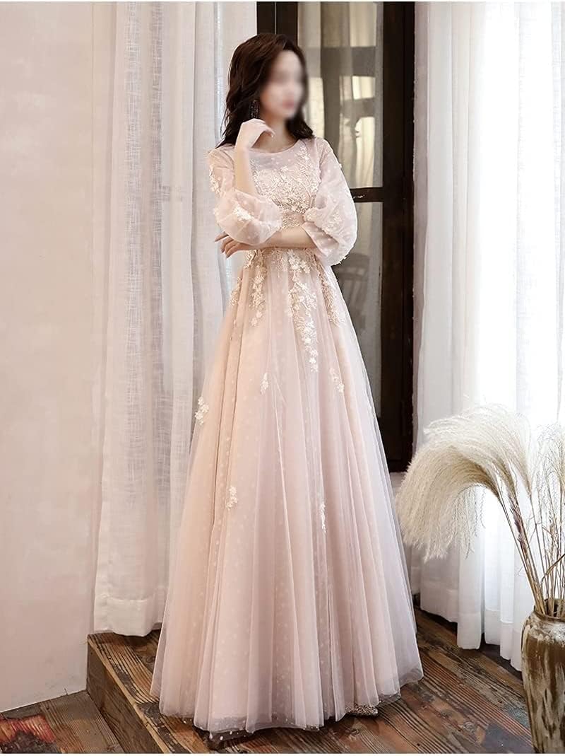 DAVBIR Long Sleeves Prom Dresses Elegant O-Neck Appliques Lace A-line Floor-Length Long Women Evening Gowns Optimal Choice (Color : As Shown, Size : Small) - Image 4