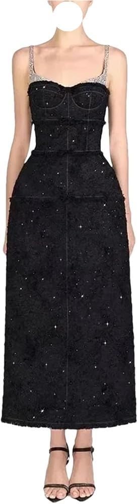 DHFIRUFSHLO Women's Black Strapless Gown Slim Waist Evening Dress Chinese Style Formal Party