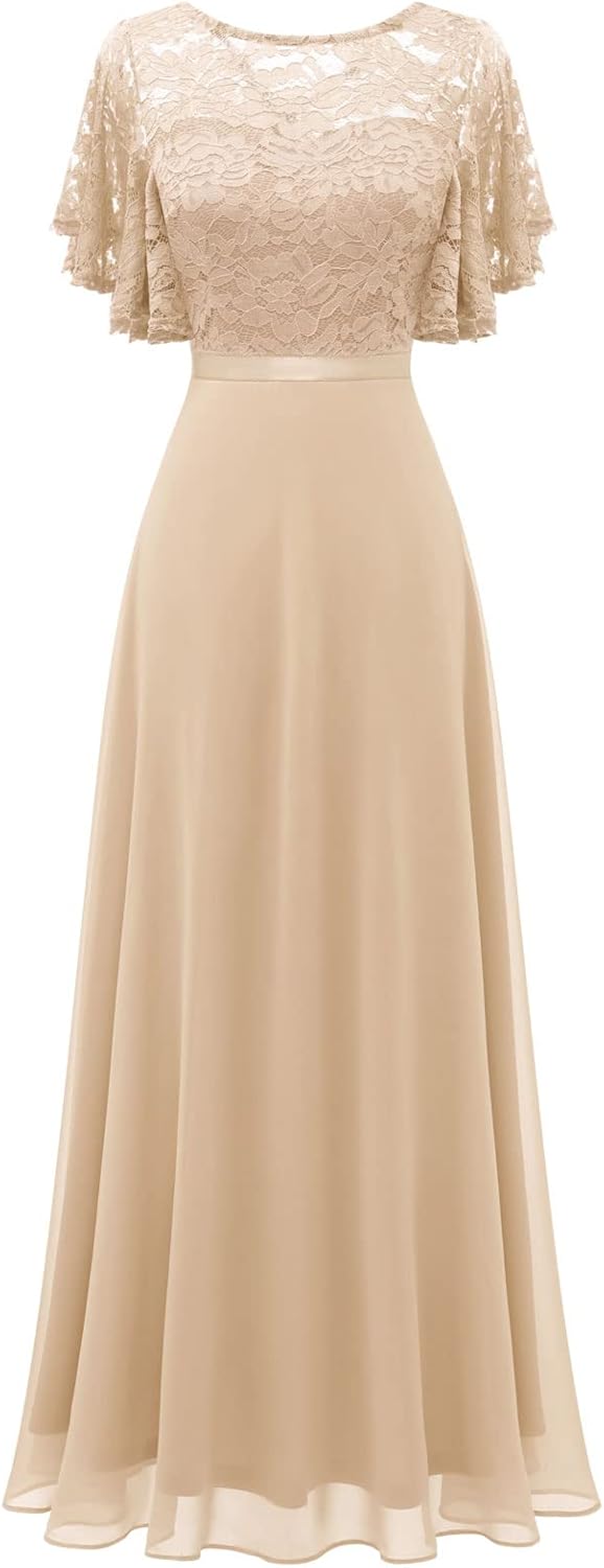 DRESSTELLS Womens Formal Dresses for Wedding Guest Bridesmaid Long Prom Empire Waist Lace Dress Evening Gown 2025 - Image 12